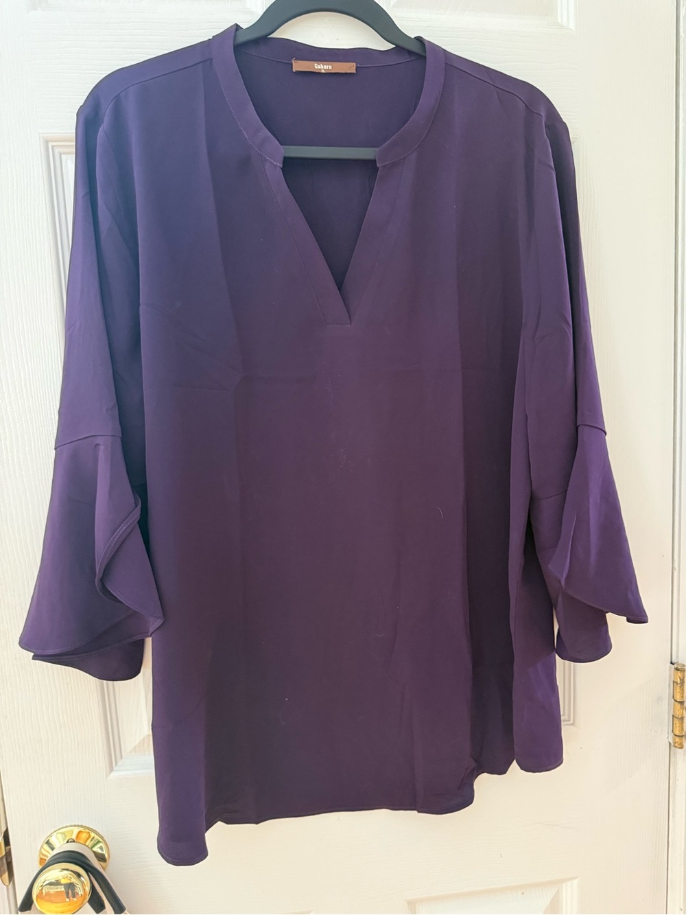 Calvin Klein Plum Split-Neck Tunic with Ruffle Sleeves